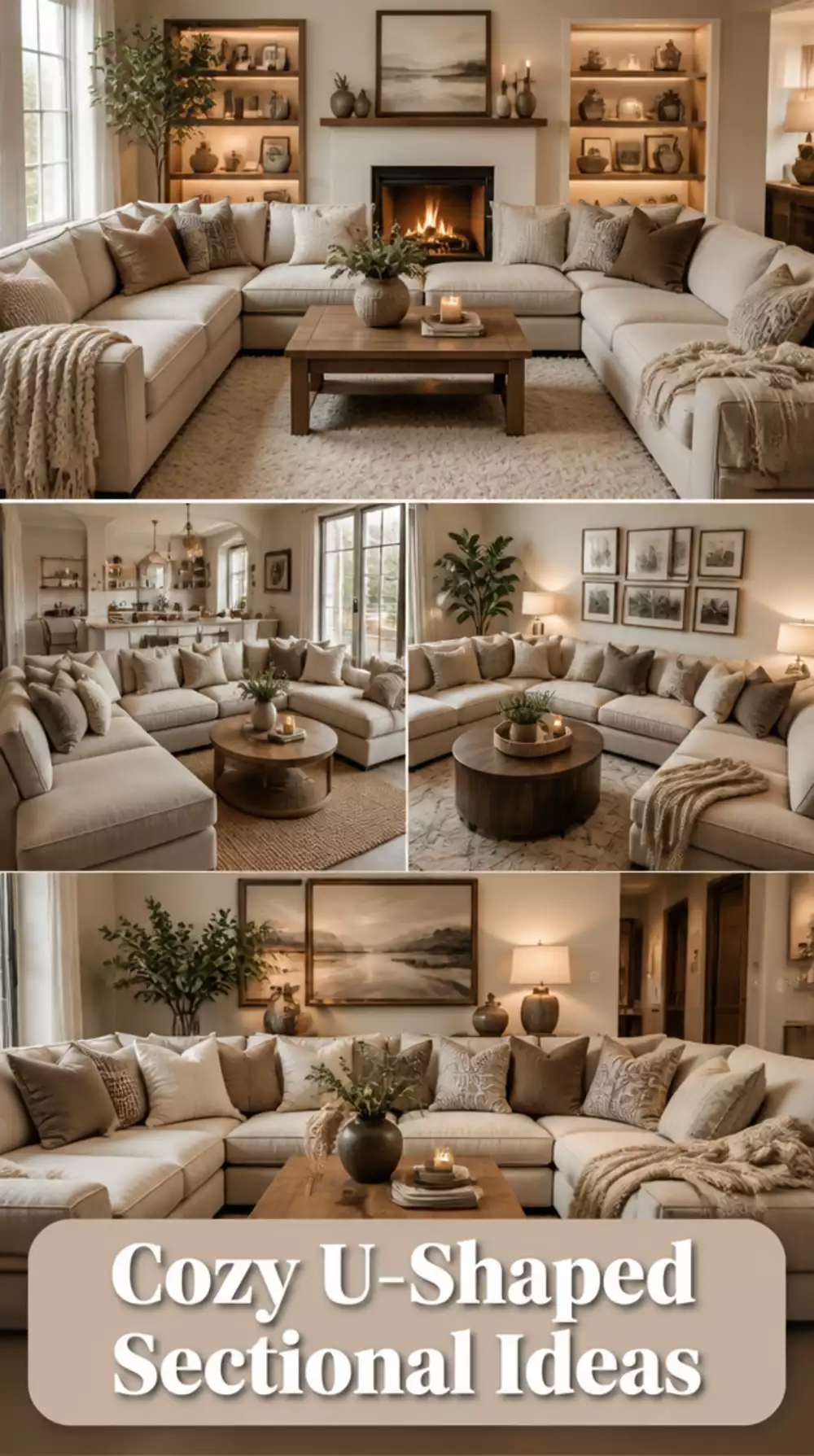 Living Room U-Shaped Sectional Sofa in a Durable Neutral Fabric