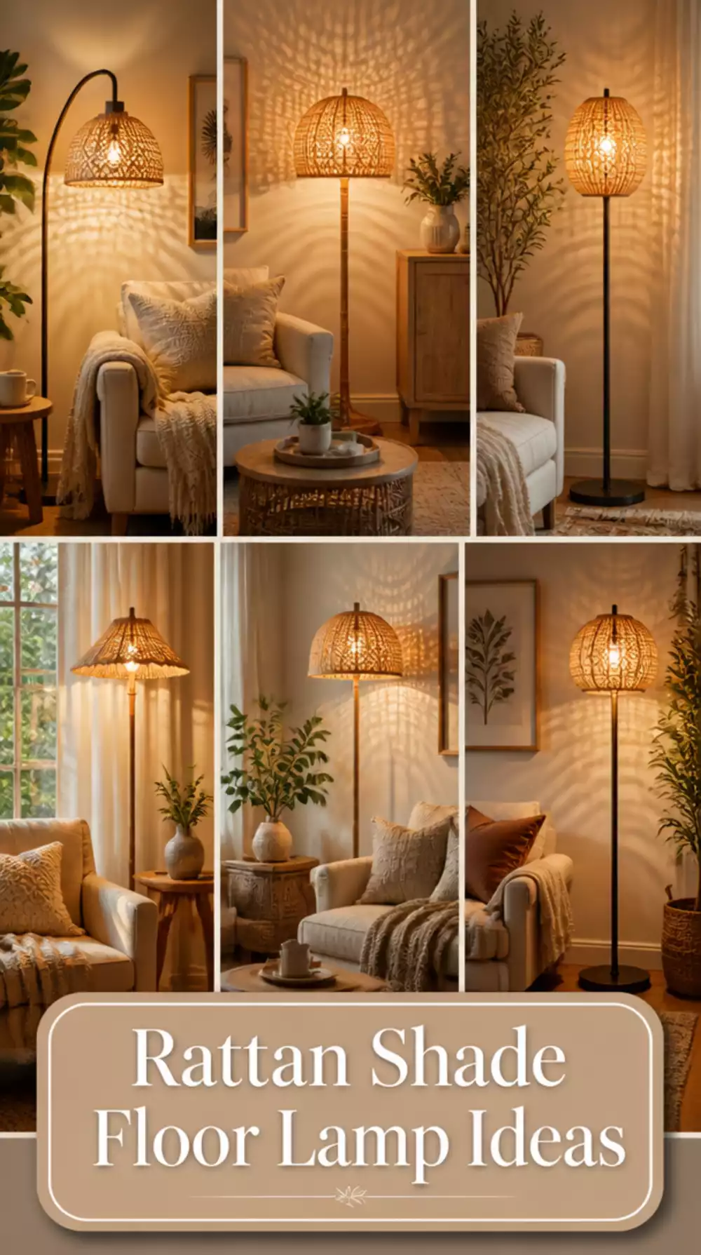Rattan Shade Living Room Floor Lamp That Casts Warm Patterned Light