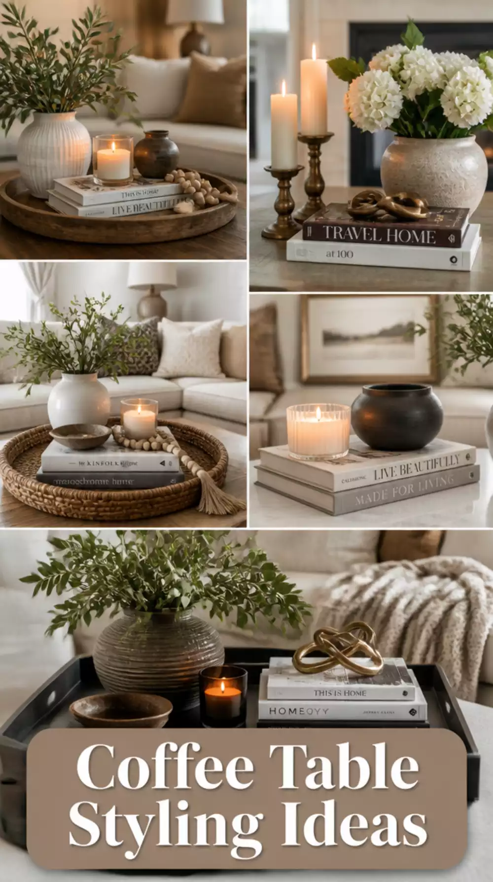Living Room Coffee Table Styled with Candles and Books