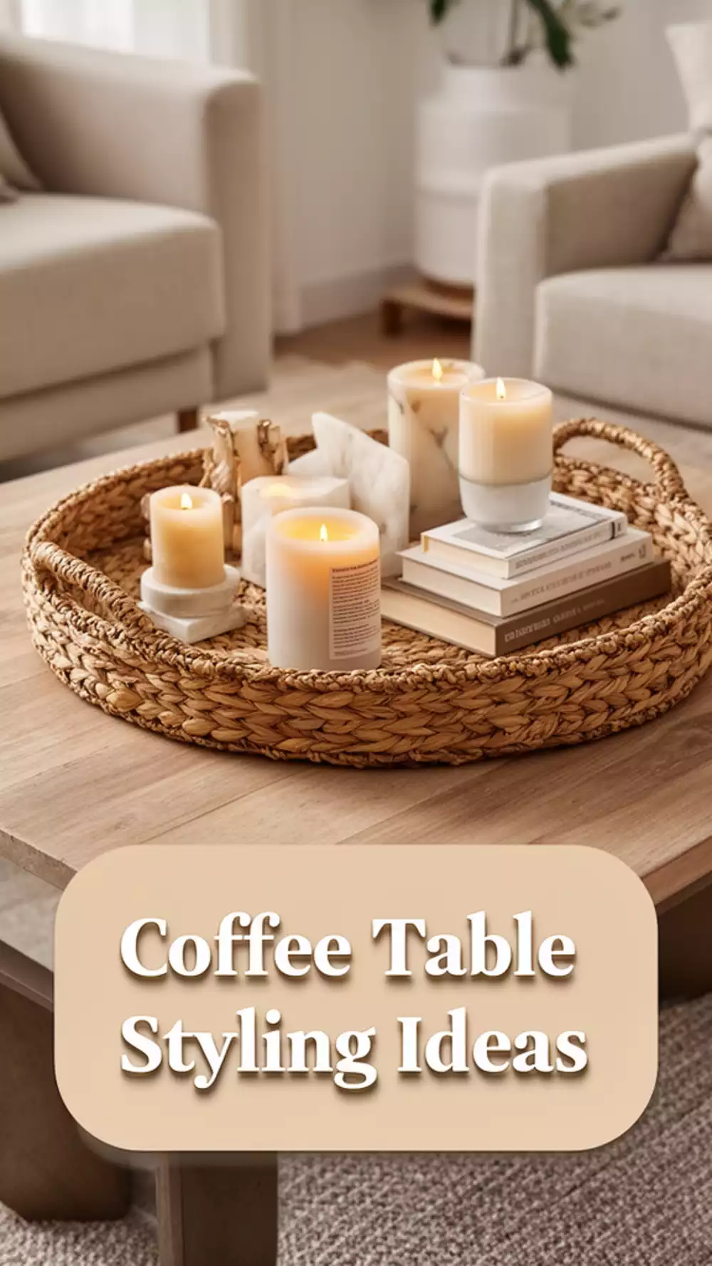 Woven Seagrass Tray That Keeps a Living Room Coffee Table Styled