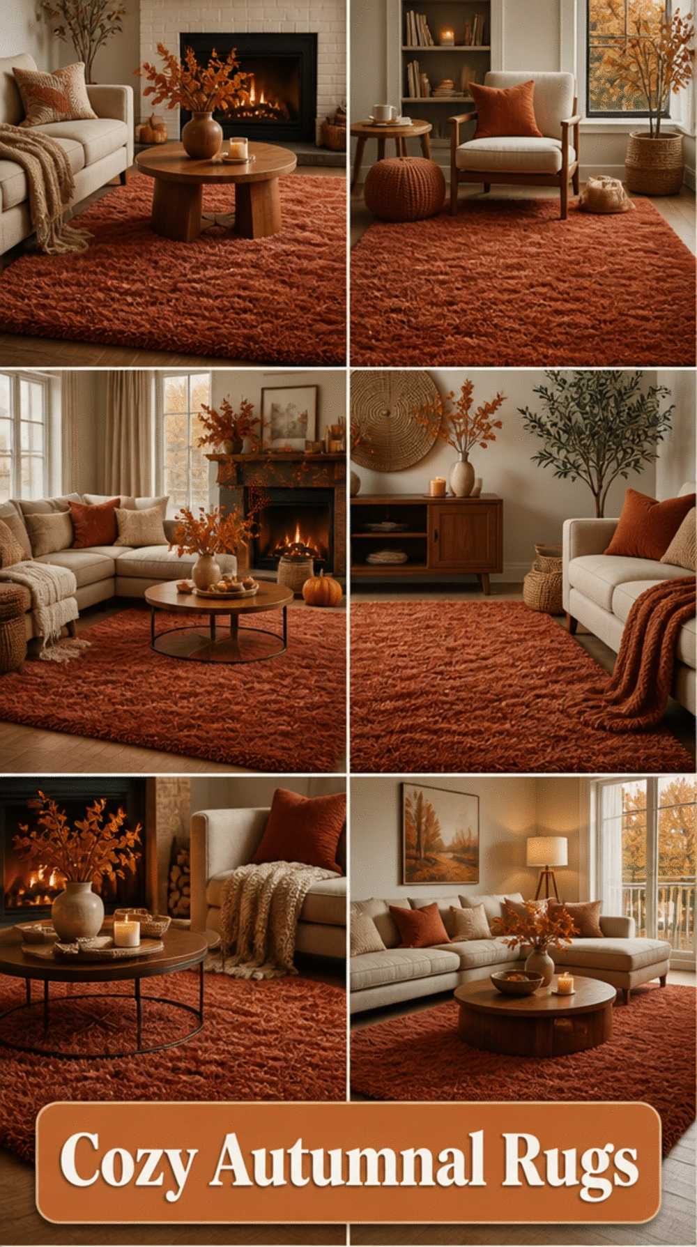 Deep Terracotta Living Room Shaggy Rug for a Rich Autumnal Feel