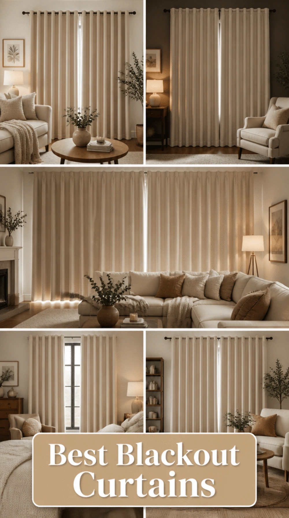 Living Room Blackout Curtains in Warm Ivory That Block Light Completely