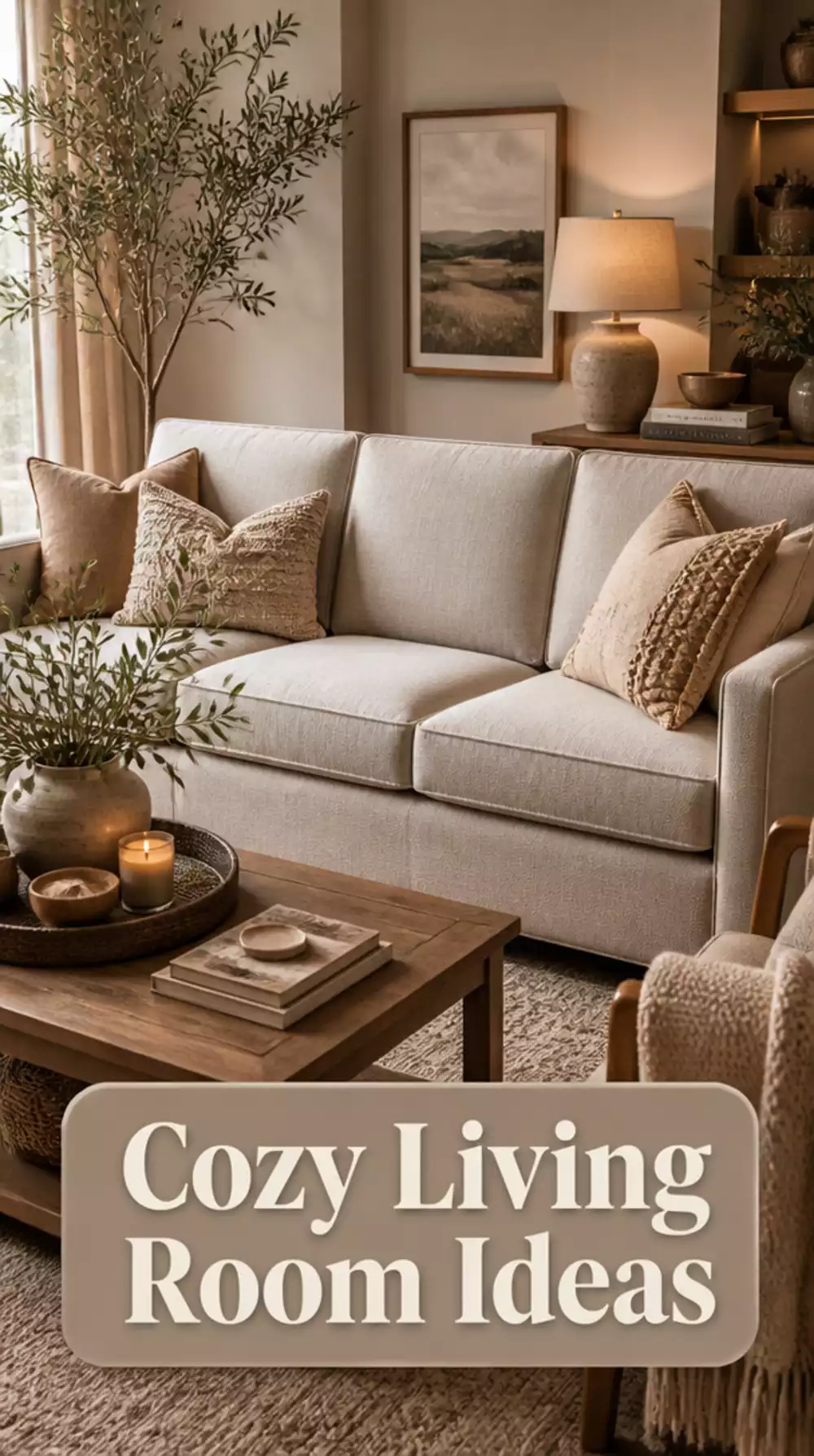 Living Room Neutral Linen Three-Seater Sofa with Tight Back Cushions