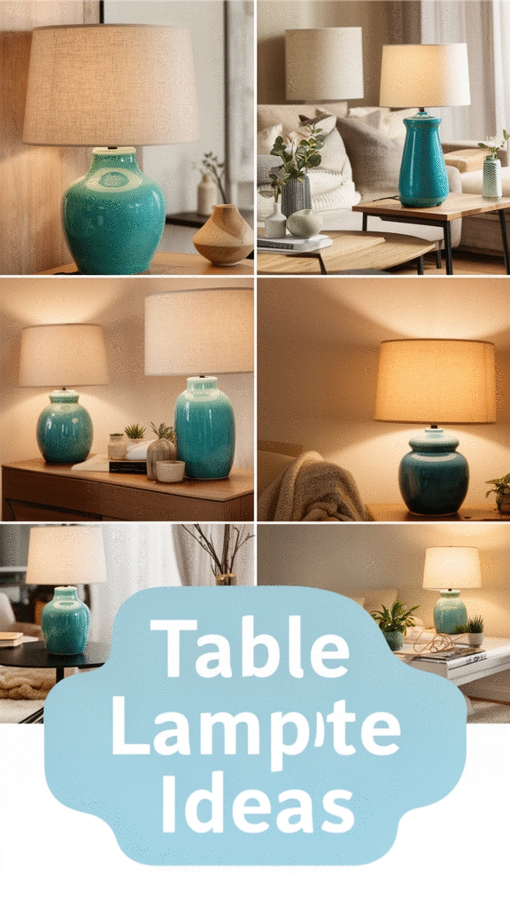 Teal Ceramic Living Room Table Lamp with a Linen Drum Shade