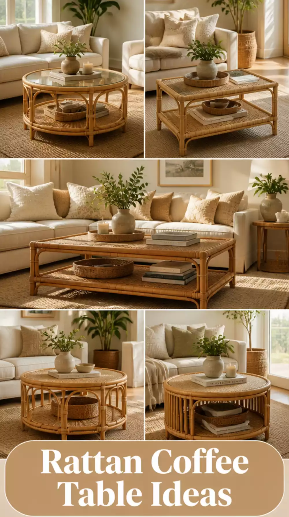 Rattan Living Room Coffee Table with a Woven Lower Storage Shelf