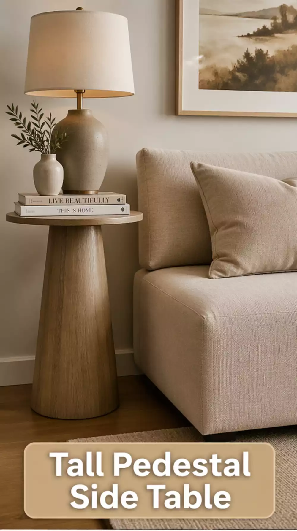 Tall Living Room Pedestal Side Table for a Sofa Without an Armrest