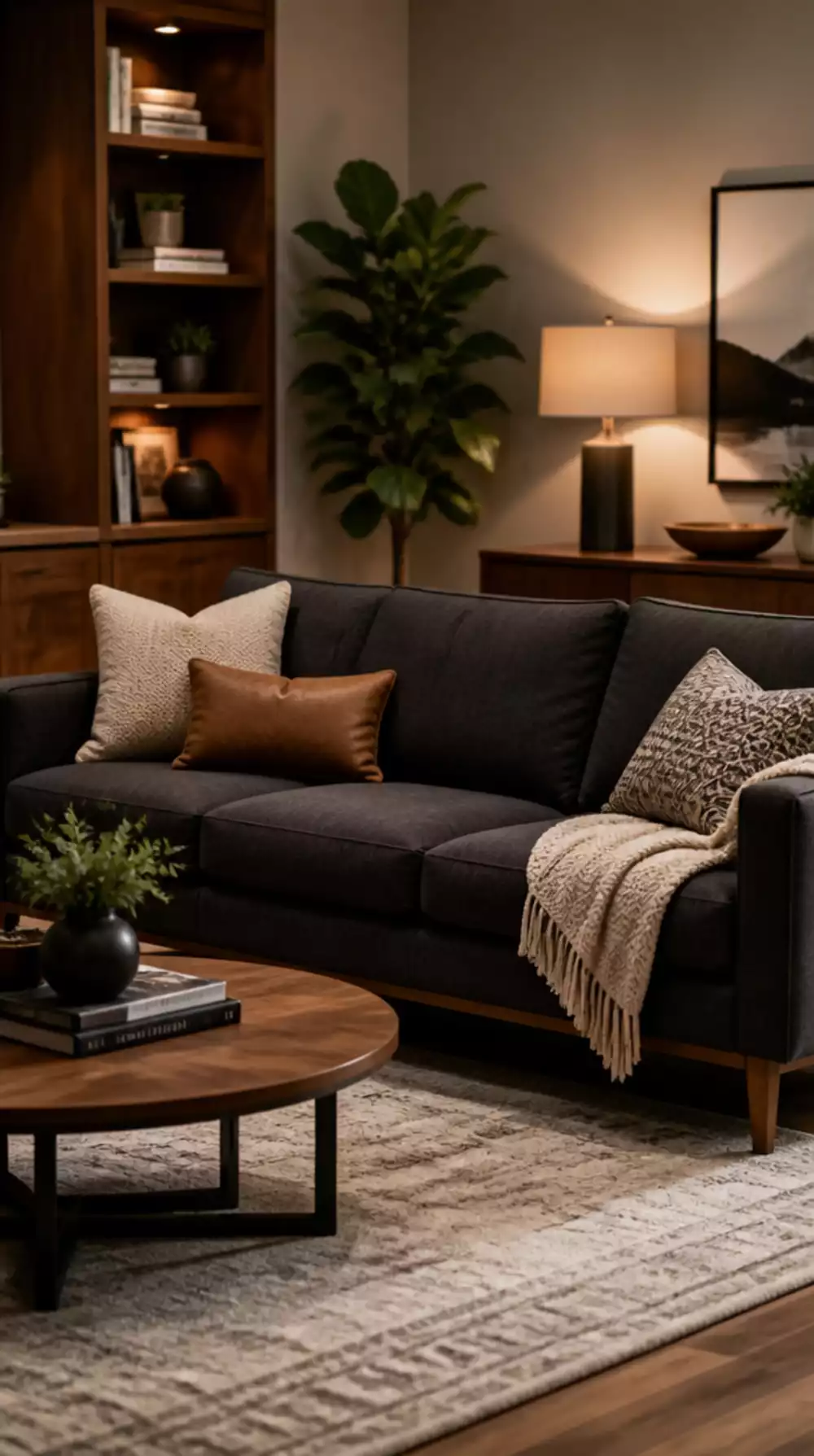 Modern Living Room Sofa in a Deep Neutral Fabric with Wood Legs