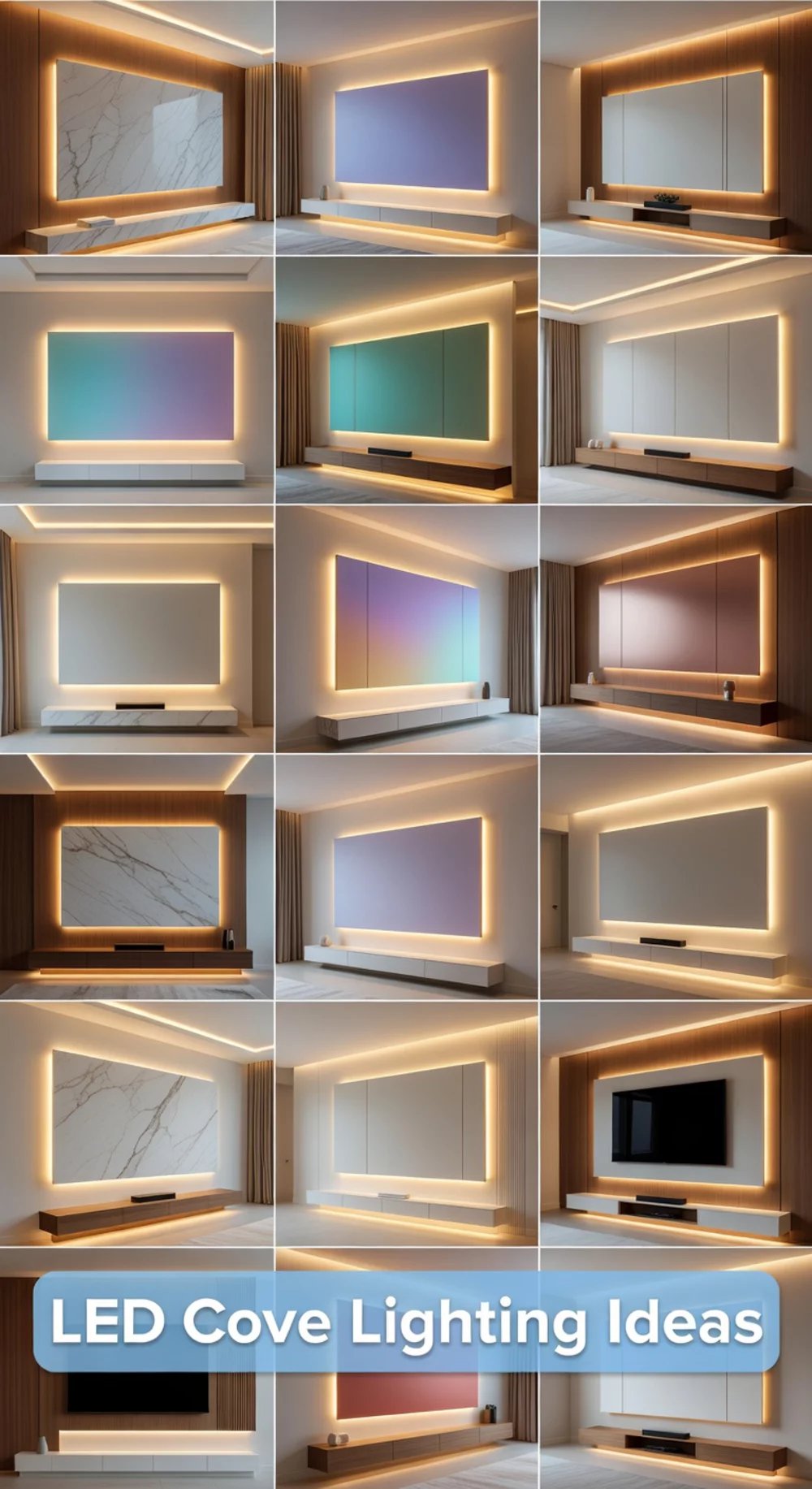 Living Room LED Cove Lighting That Makes a TV Wall Look Designer