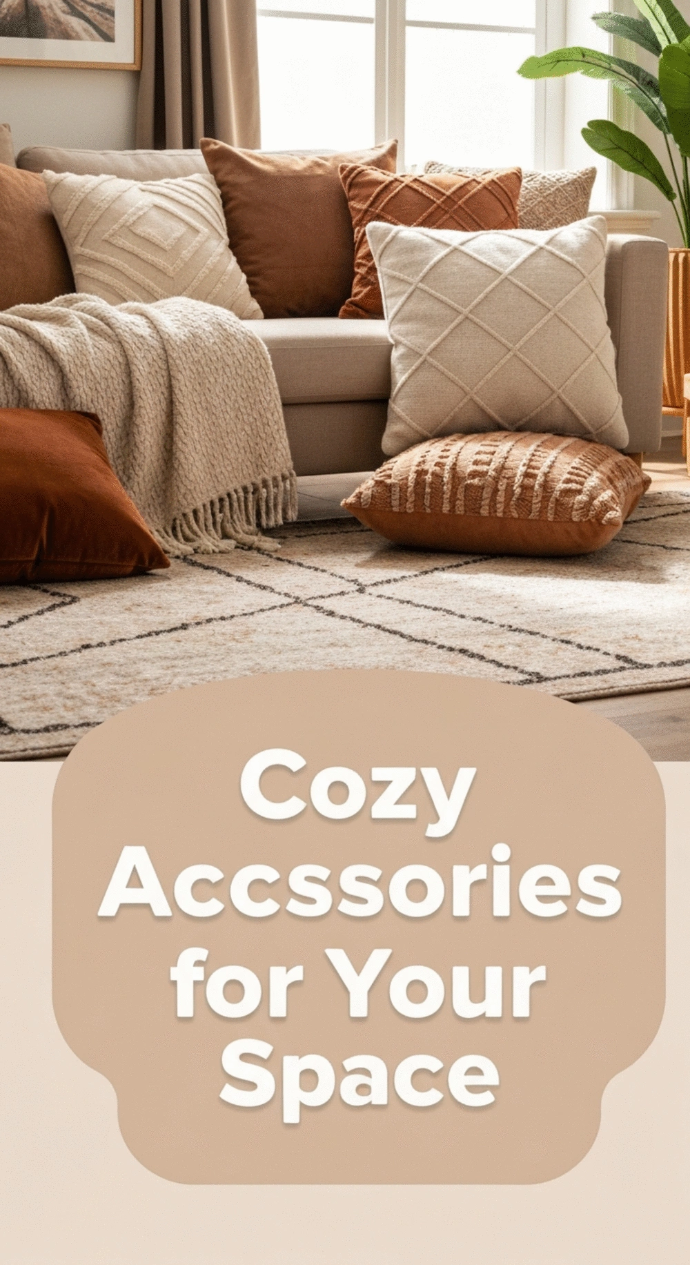 Cozy living room accessories like throw pillows and rugs to enhance comfort