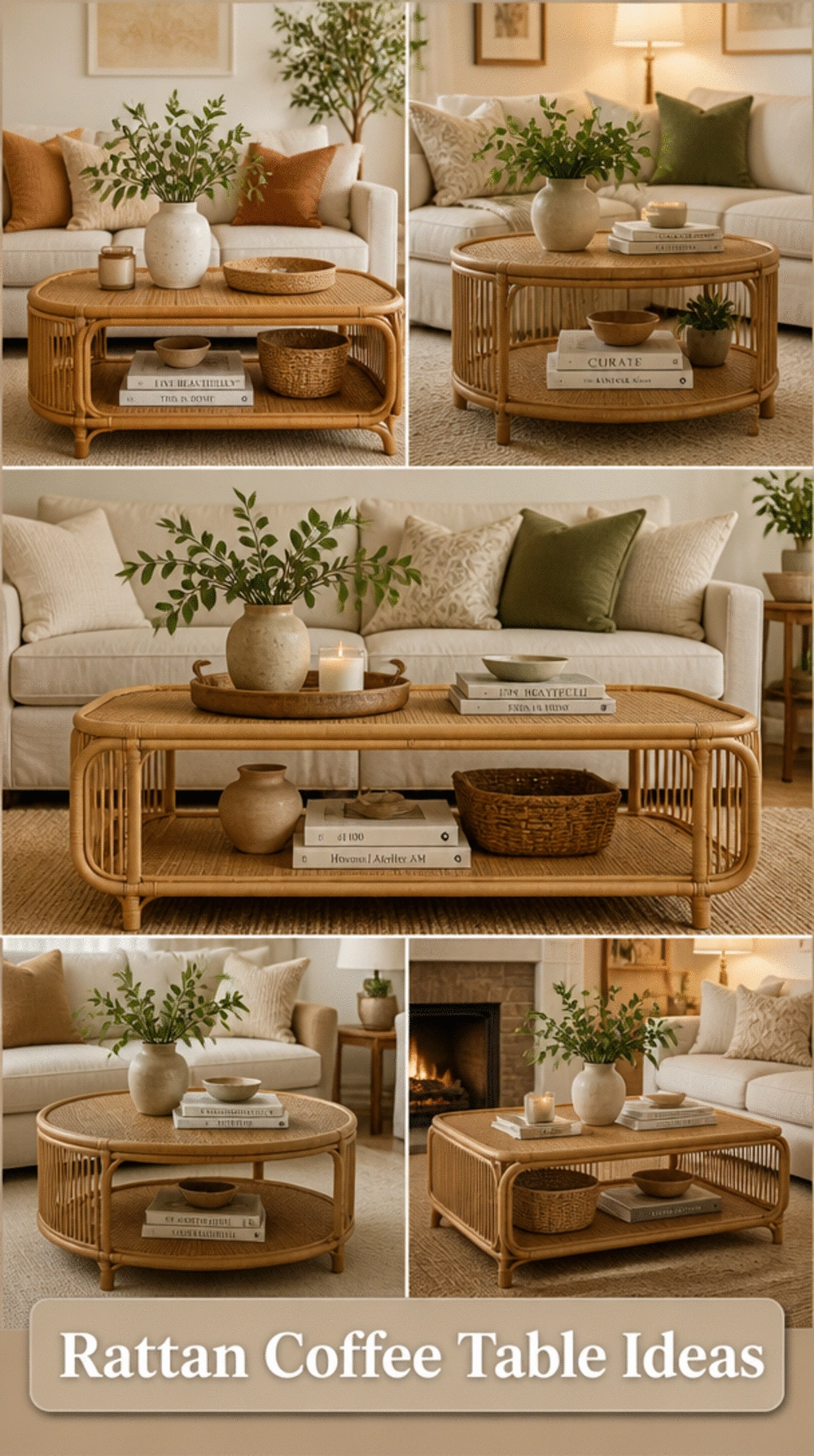 Living Room Rattan Coffee Table with a Lower Display Shelf