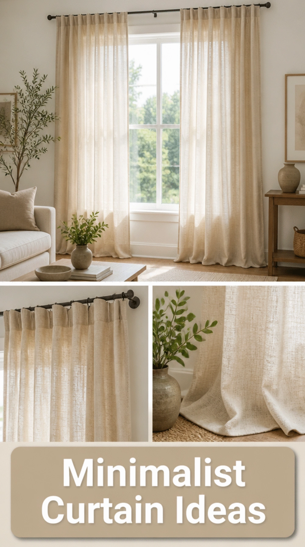 Living Room Unlined Linen Curtain Panel in a Soft Oatmeal Tone