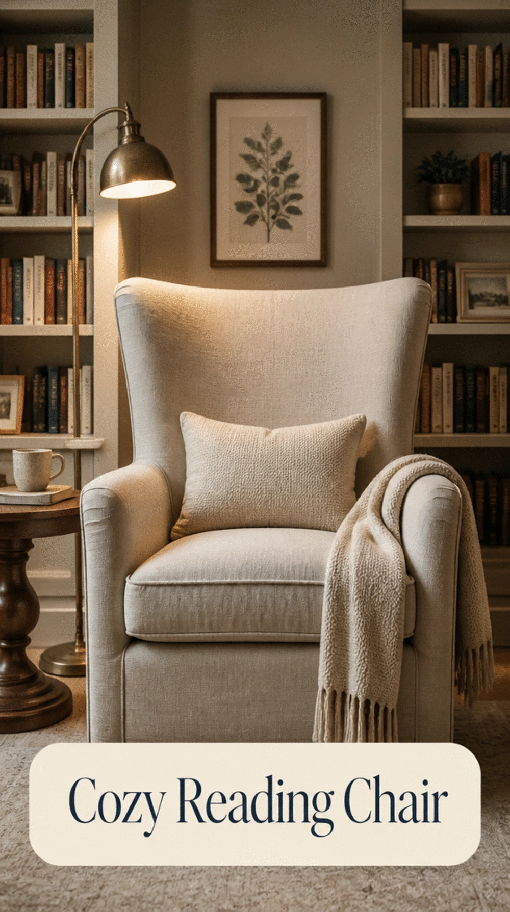 Living Room Linen Reading Chair with Wide Arms and a High Back