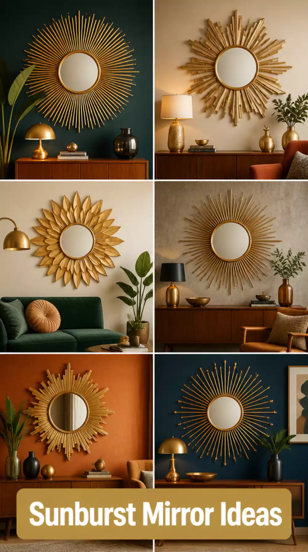Living Room Sunburst Wall Mirror That Adds a Retro Focal Point