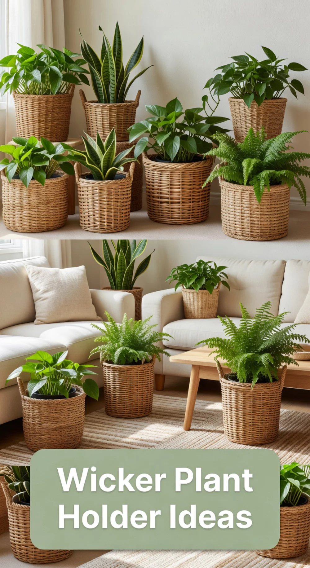 Living Room Wicker Plant Holder That Hides a Plastic Nursery Pot
