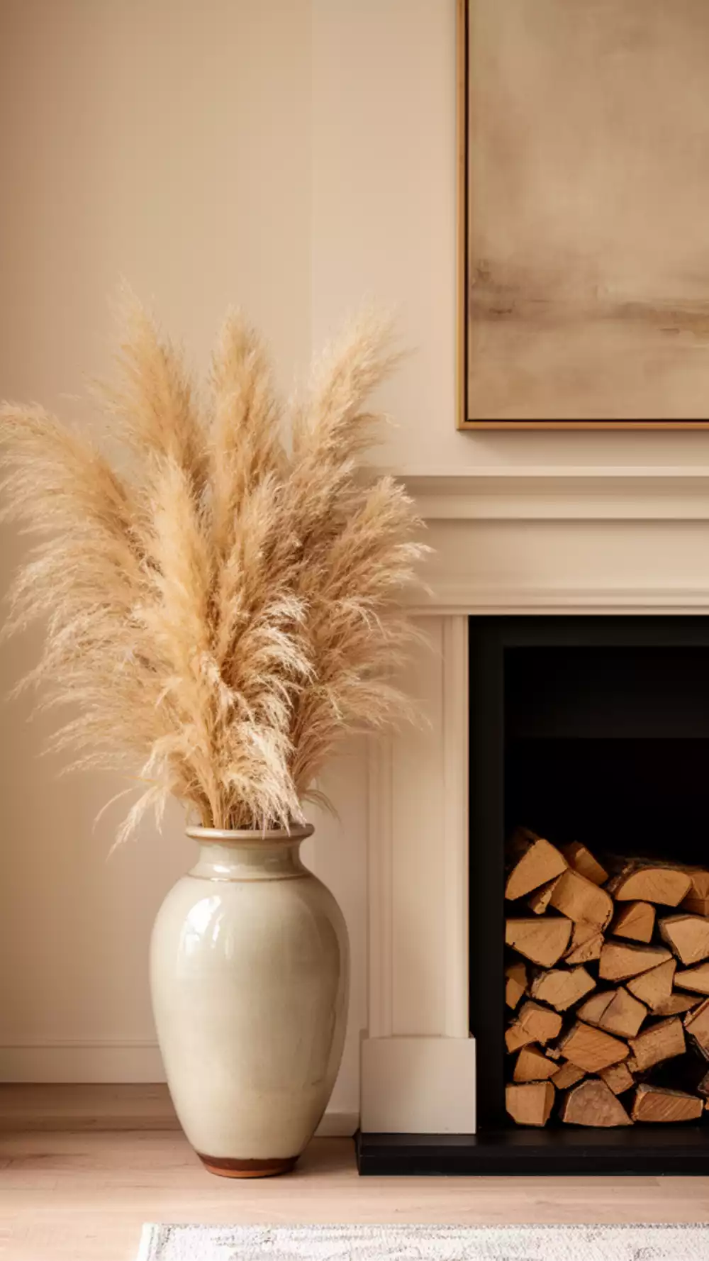 Cozy Fireplace Surround with Stacked Wood Display for Warmth