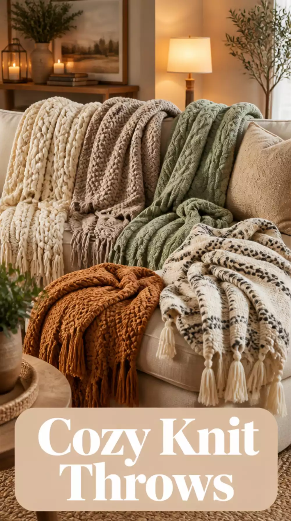 Living Room Textured Knit Throw Draped Over a Neutral Sofa