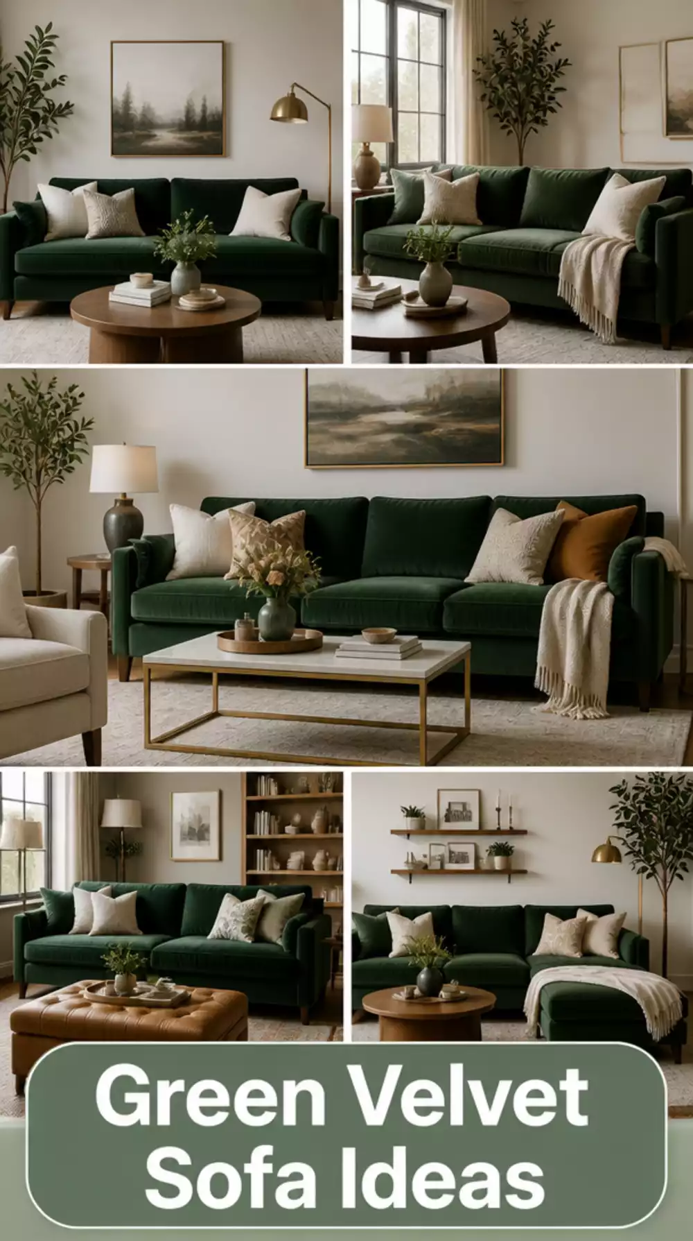 Living Room Green Velvet Sofa That Defines a Mid-Century Modern Space