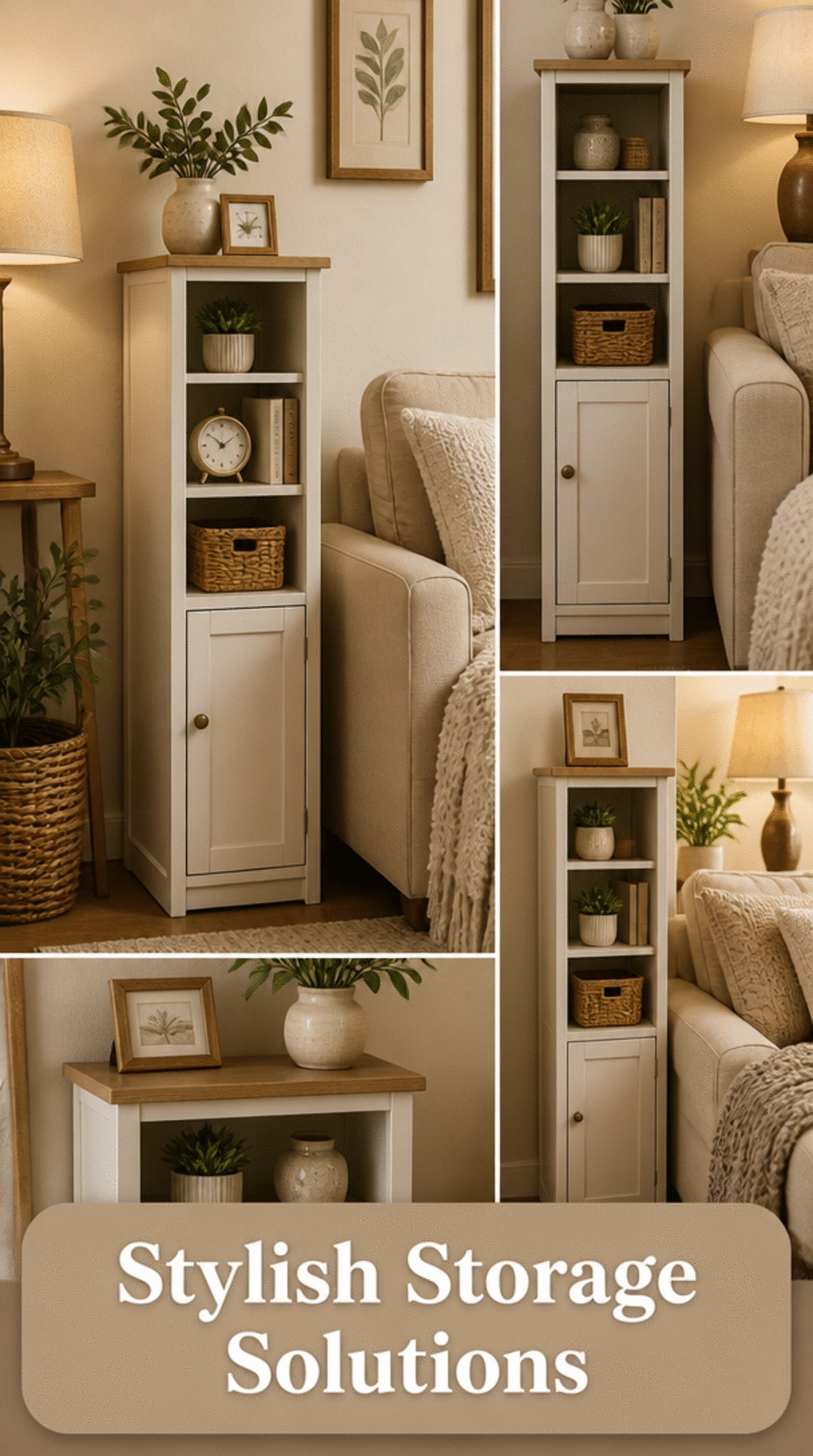 Slim Living Room Cabinet with Doors That Tucks Beside a Sofa