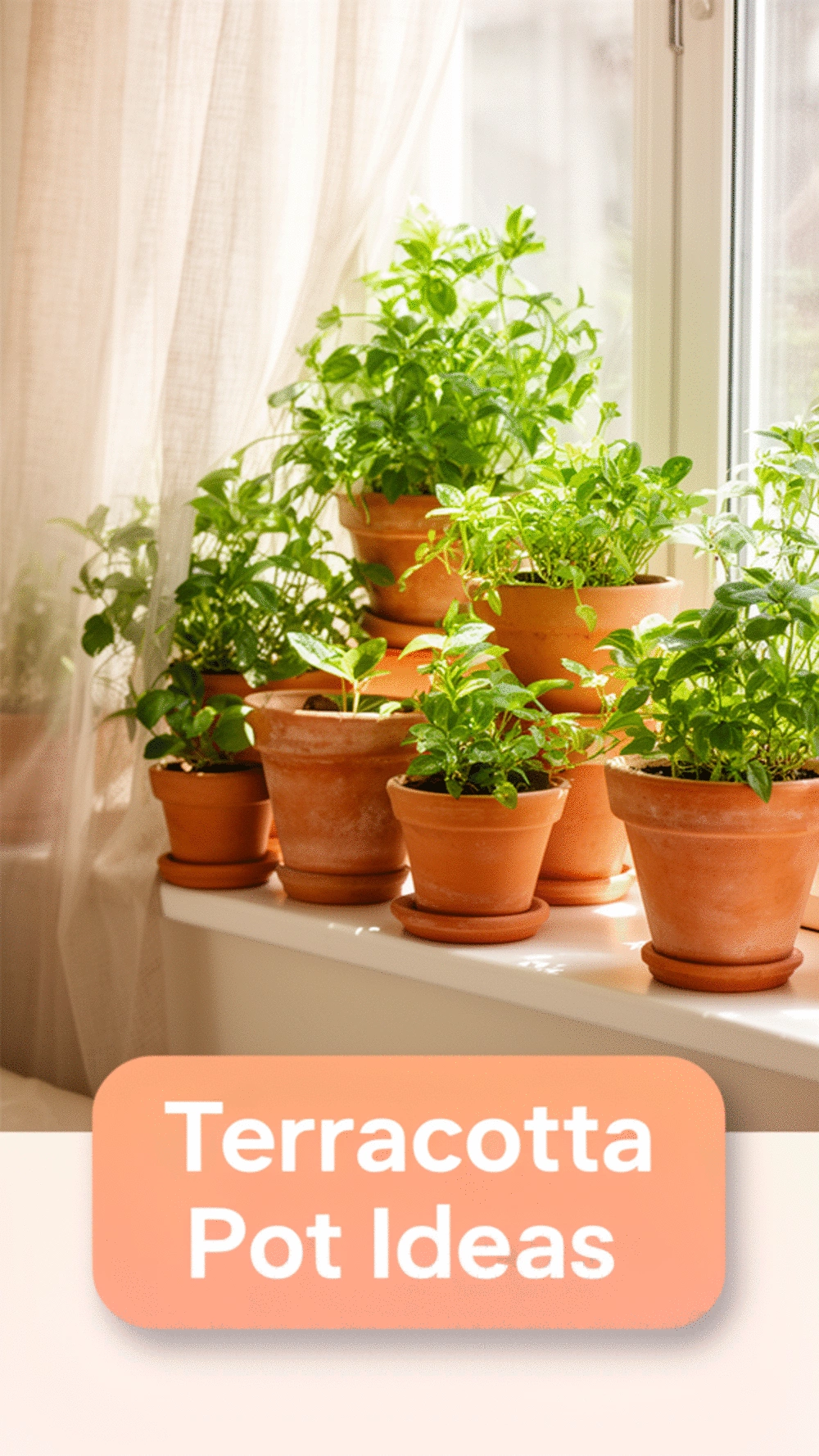 Terracotta Pot Cluster on a Living Room Windowsill in Varying Sizes