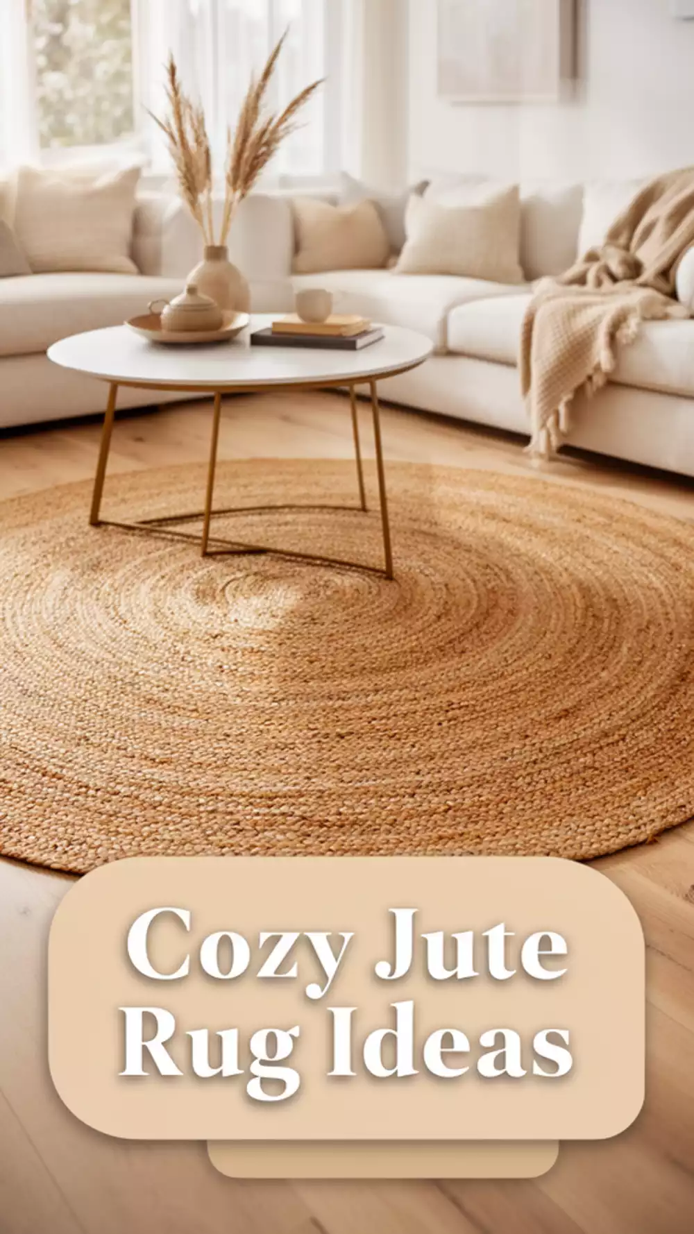 Jute Round Rug Under a Coffee Table in a Warm Living Room