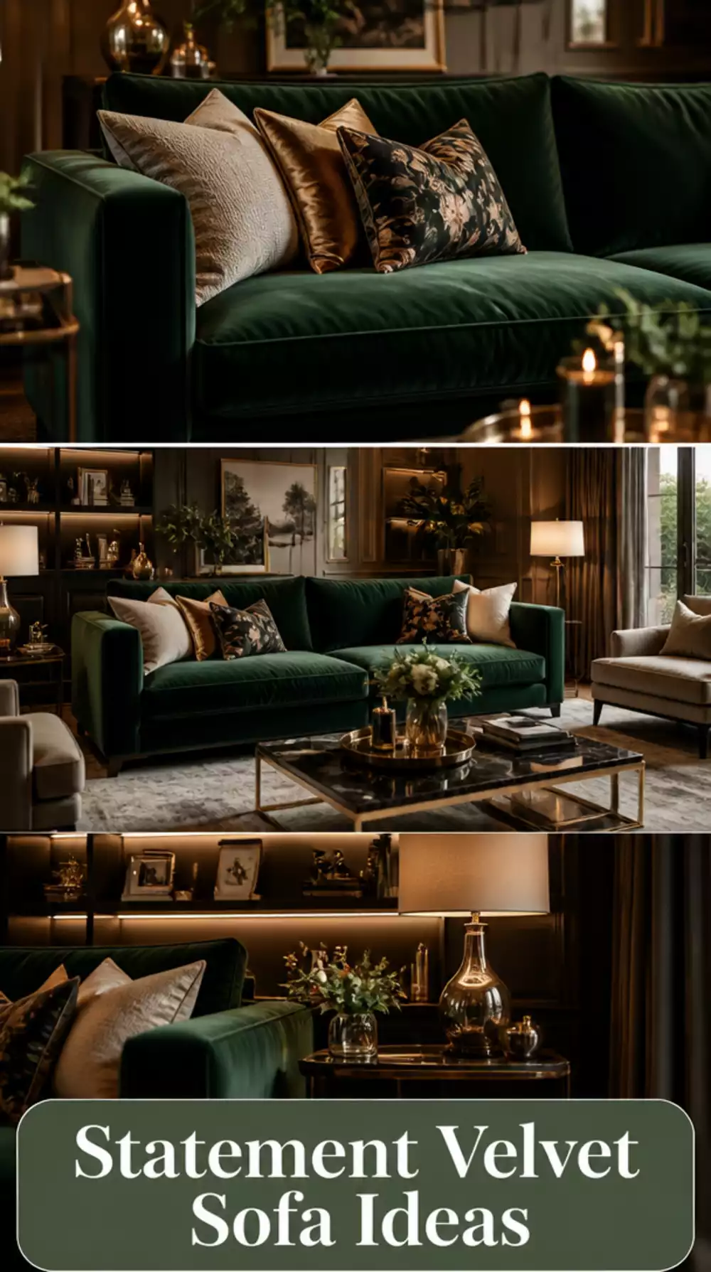 Living Room Velvet Sofa in Deep Forest Green as a Statement Piece