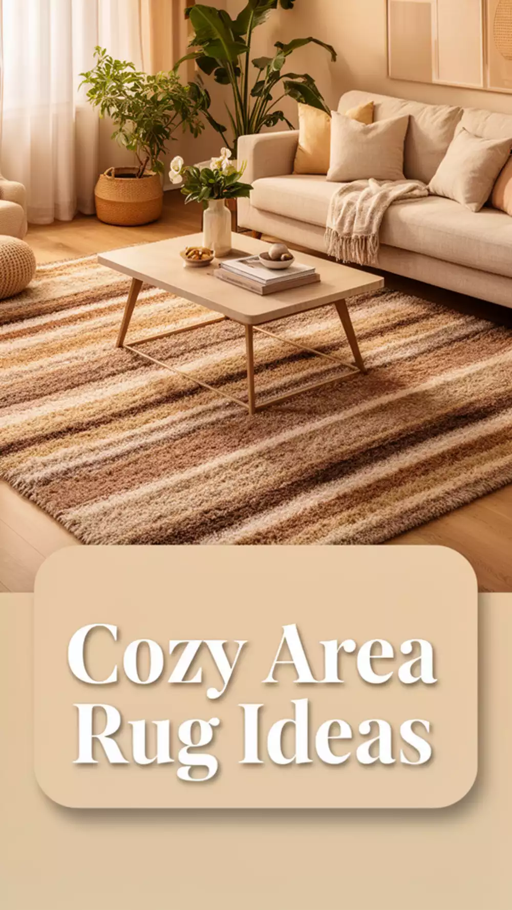 Textured Living Room Area Rug in a Soft Earthy Stripe Pattern
