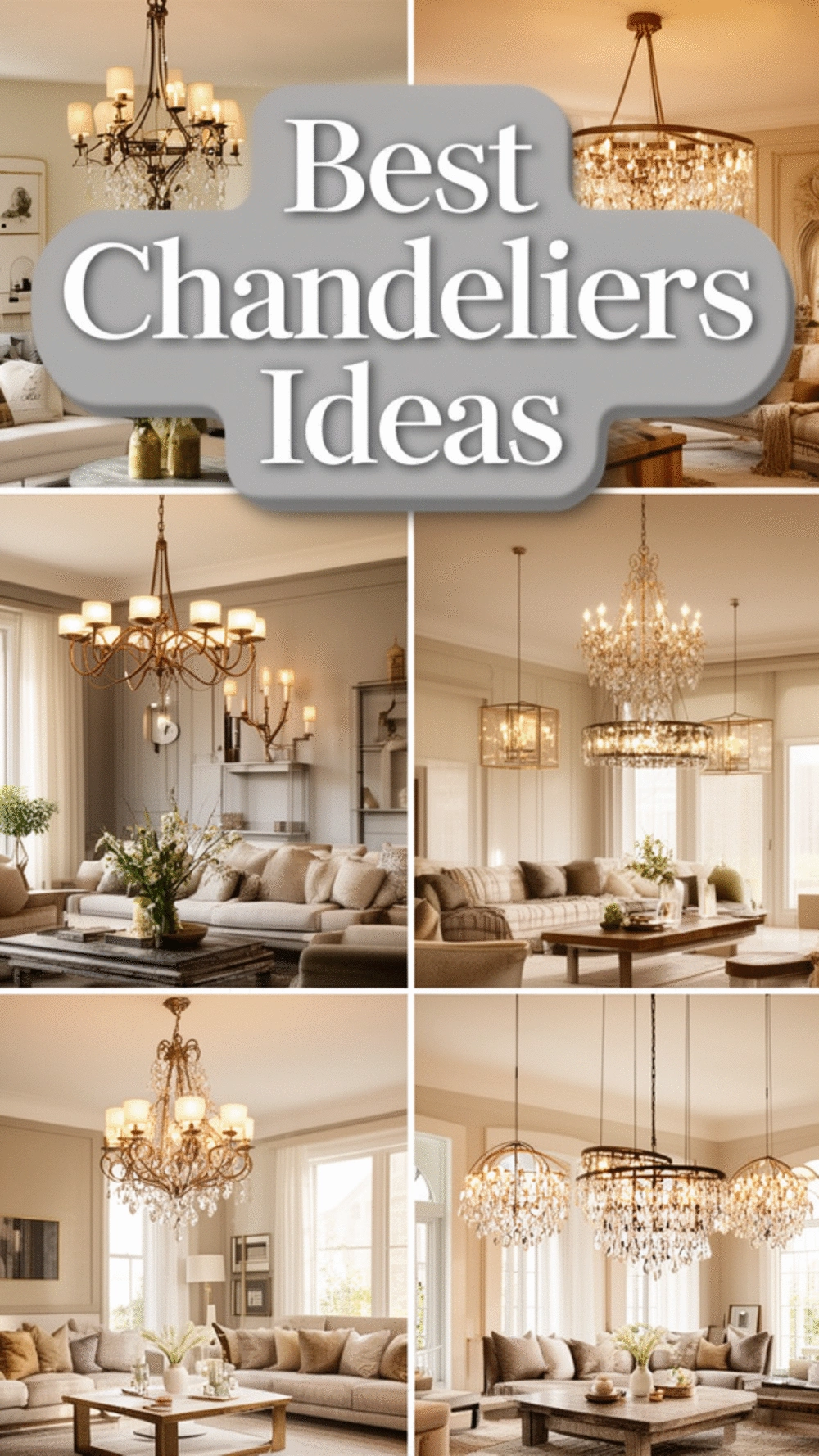 Luxury Living Room Statement Chandelier Over a Styled Seating Area