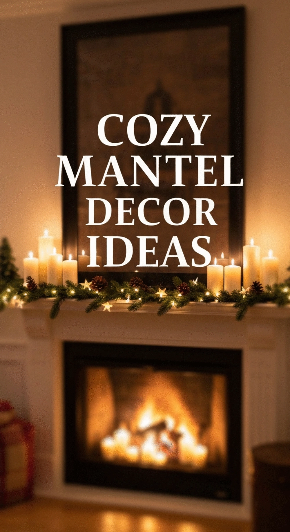 Beautifully decorated mantel with seasonal decor, enhancing the fireplace's inviting atmosphere.