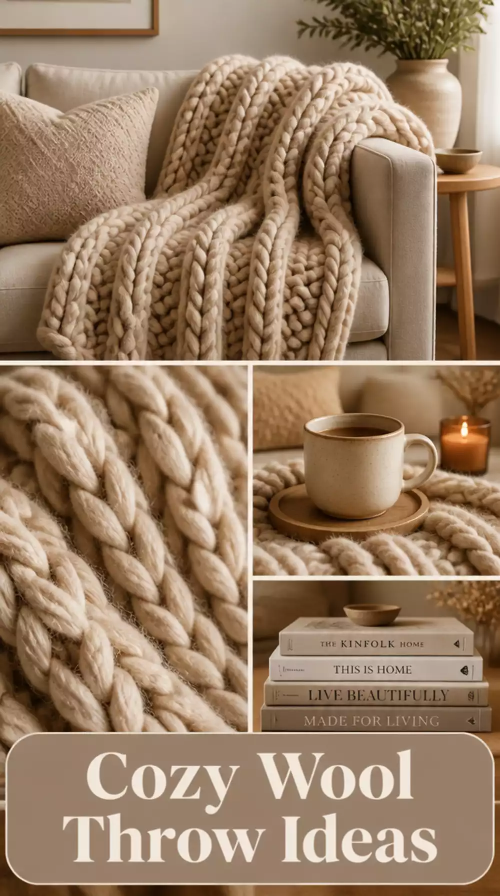 Living Room Chunky Wool Throw in a Natural Undyed Cream Draped Over Sofa