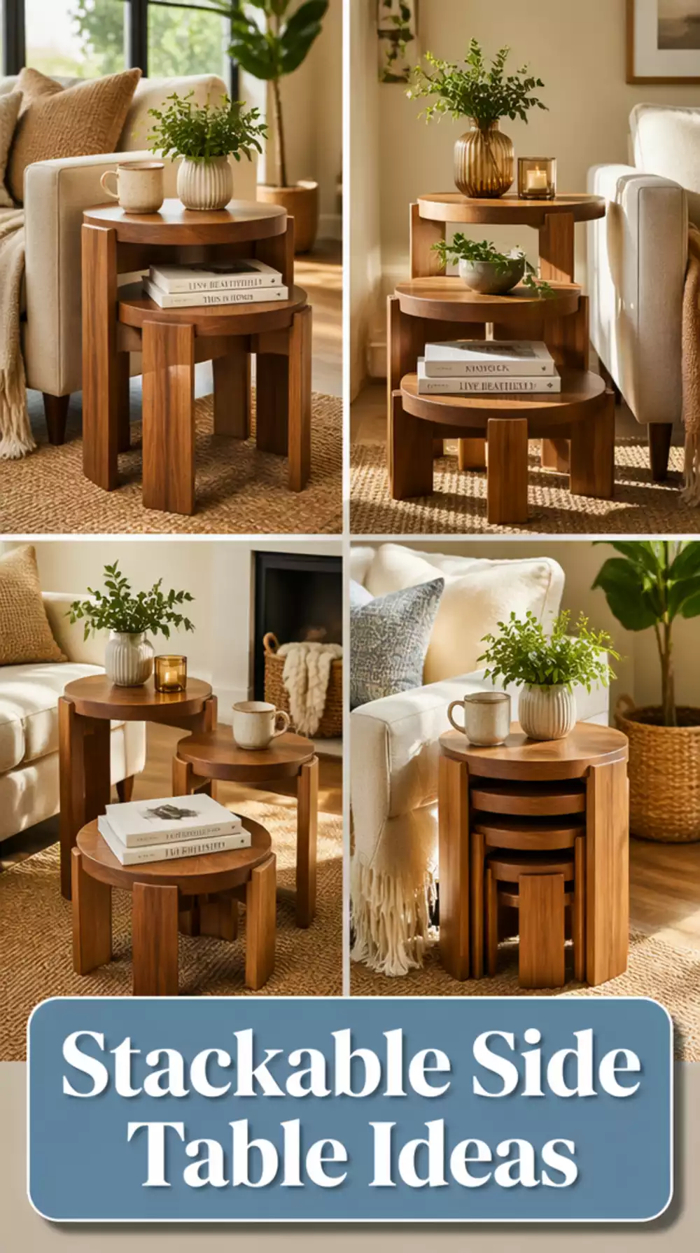 Stackable Living Room Side Table Set in Painted Wood for Flexible Use