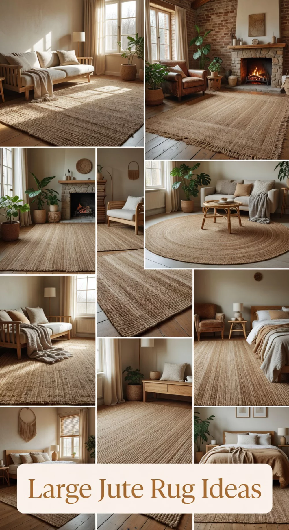 Large Living Room Neutral Jute Rug That Grounds an Entire Seating Area